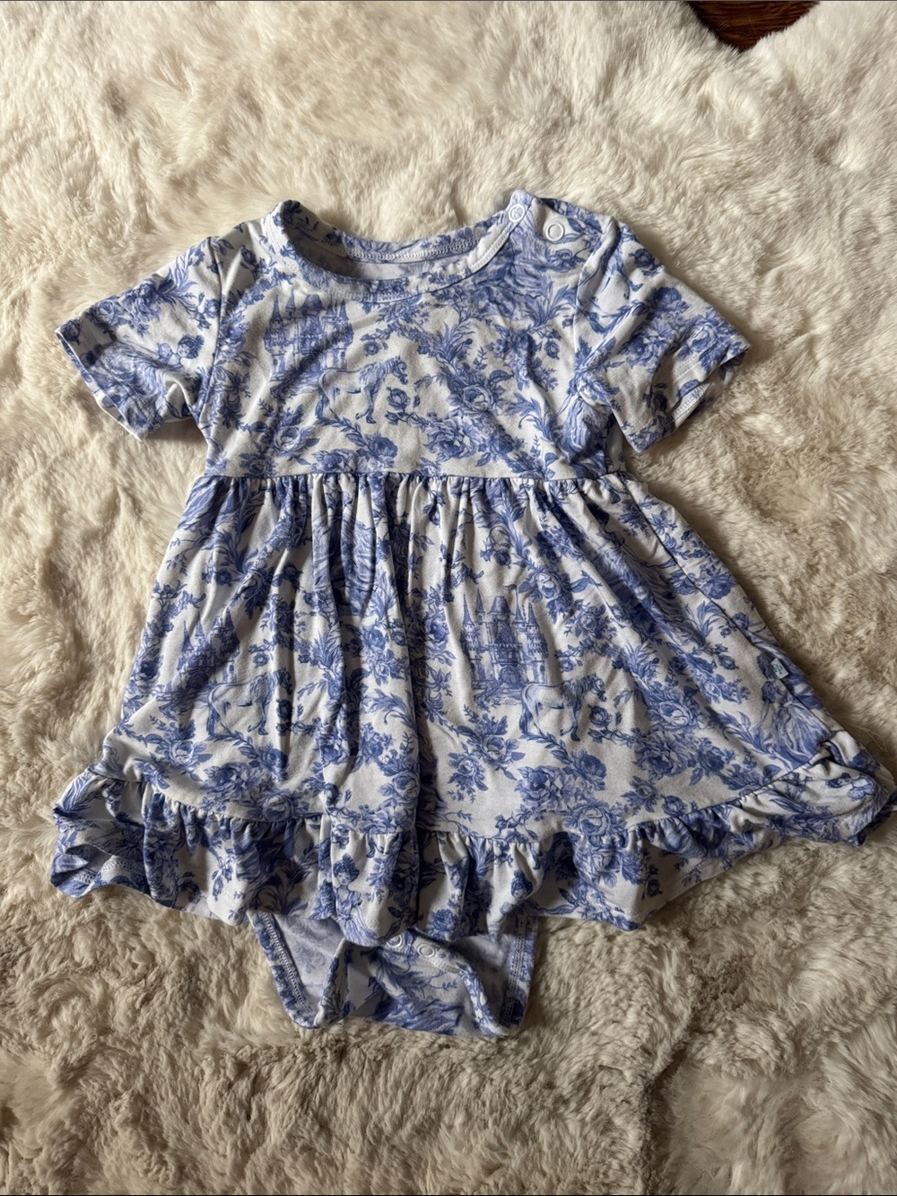 Posh Peanut “Briar” Blue Floral Ruffle Baby Dress